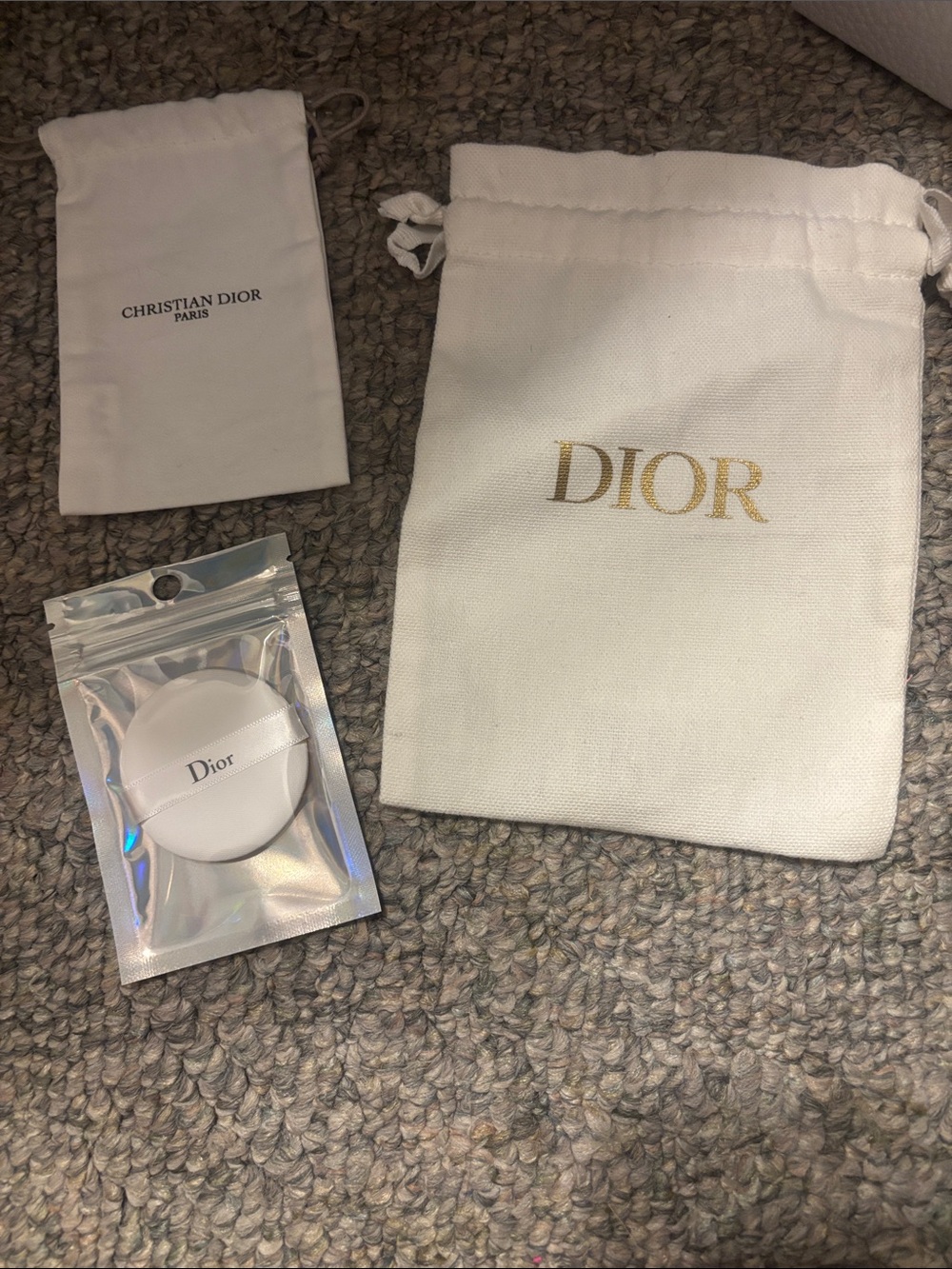 Dior White Drawstring Pouch Trio with Gold Logo